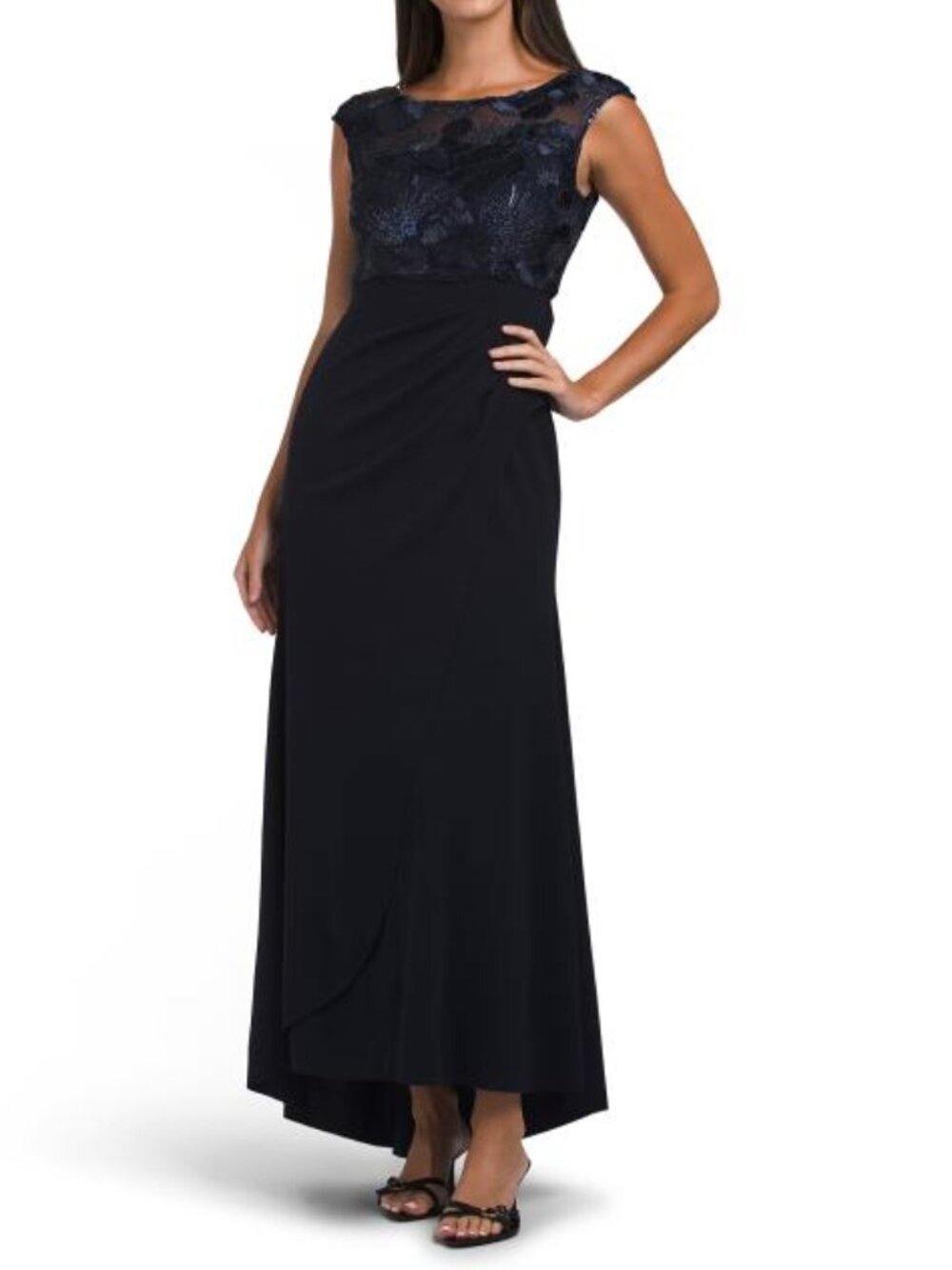 ALEX EVENINGS Navy Petite Stretch Crepe Dress